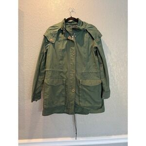 Armani Exchange Womens Olive Green Utility Field Jacket Hidden Hood Rose Gold XL